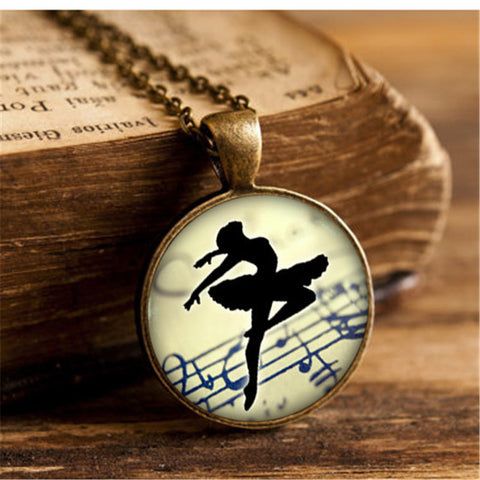 Ballerina Dancing Glass Pendant Necklace